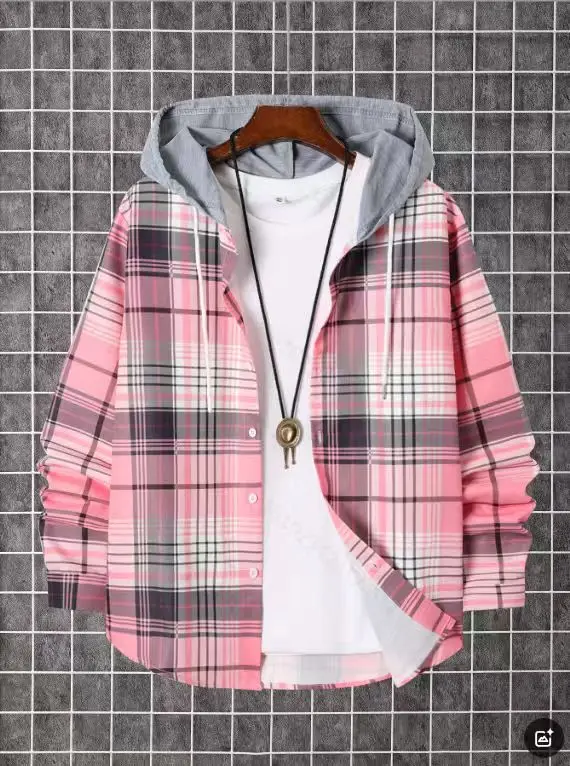 プリント柄のメンズ春秋長袖ボタンダウンシャツ