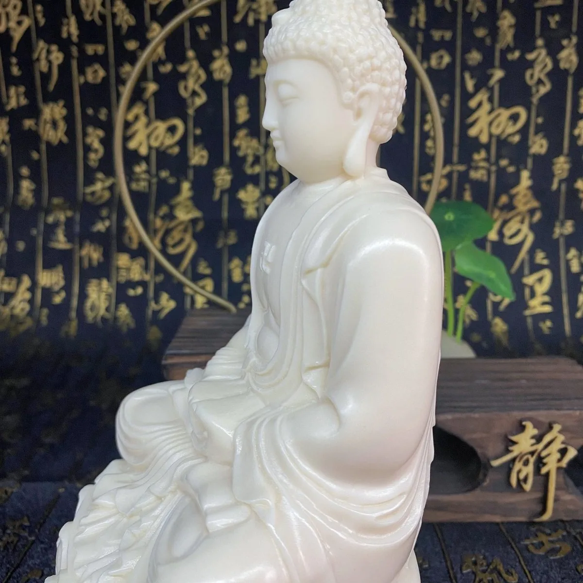 Natural Tagua Nut Carved Vairocana Buddha Pure Vase Guanyin Statue Oriental Home Living Room Collectible Ornament Craft Gift
