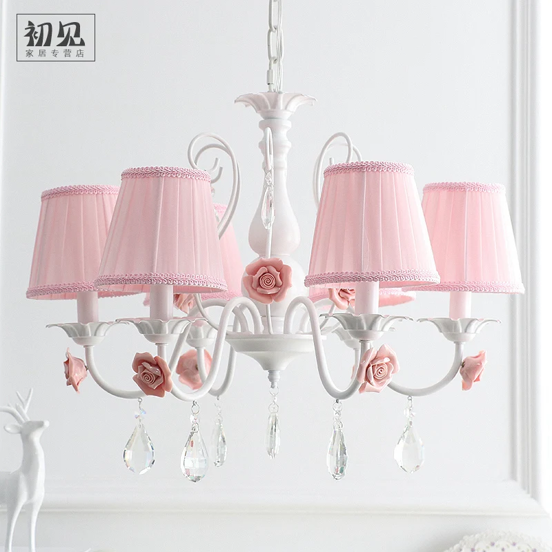 

Pastoral bedroom children's princess room chandelier Korean European style flower and grass girl dining room small living room w