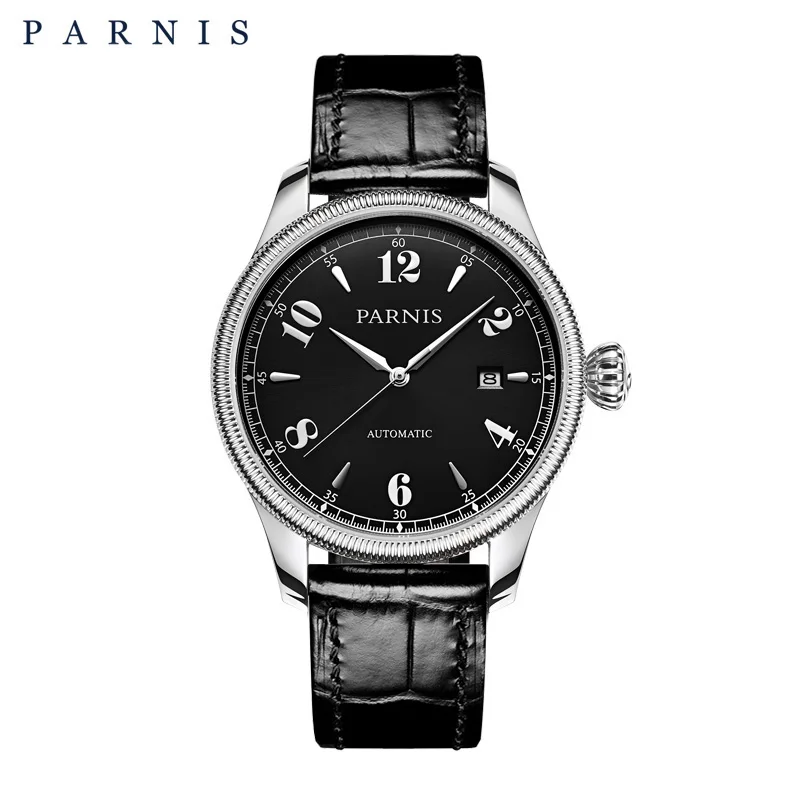 

2024 New Parnis 42mm Black Dial Men Mechanical Watches Automatic Leather Strap Sapphire Glass Luxury Watch For Men reloj hombre