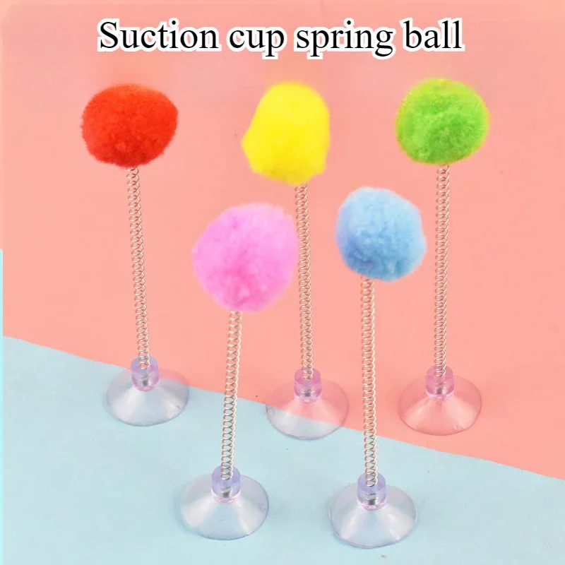 Pet Cat with Spring Toy Interactive Fun Teasing Cat Stick Suction Cup Fur Ball Pet Cat Toy