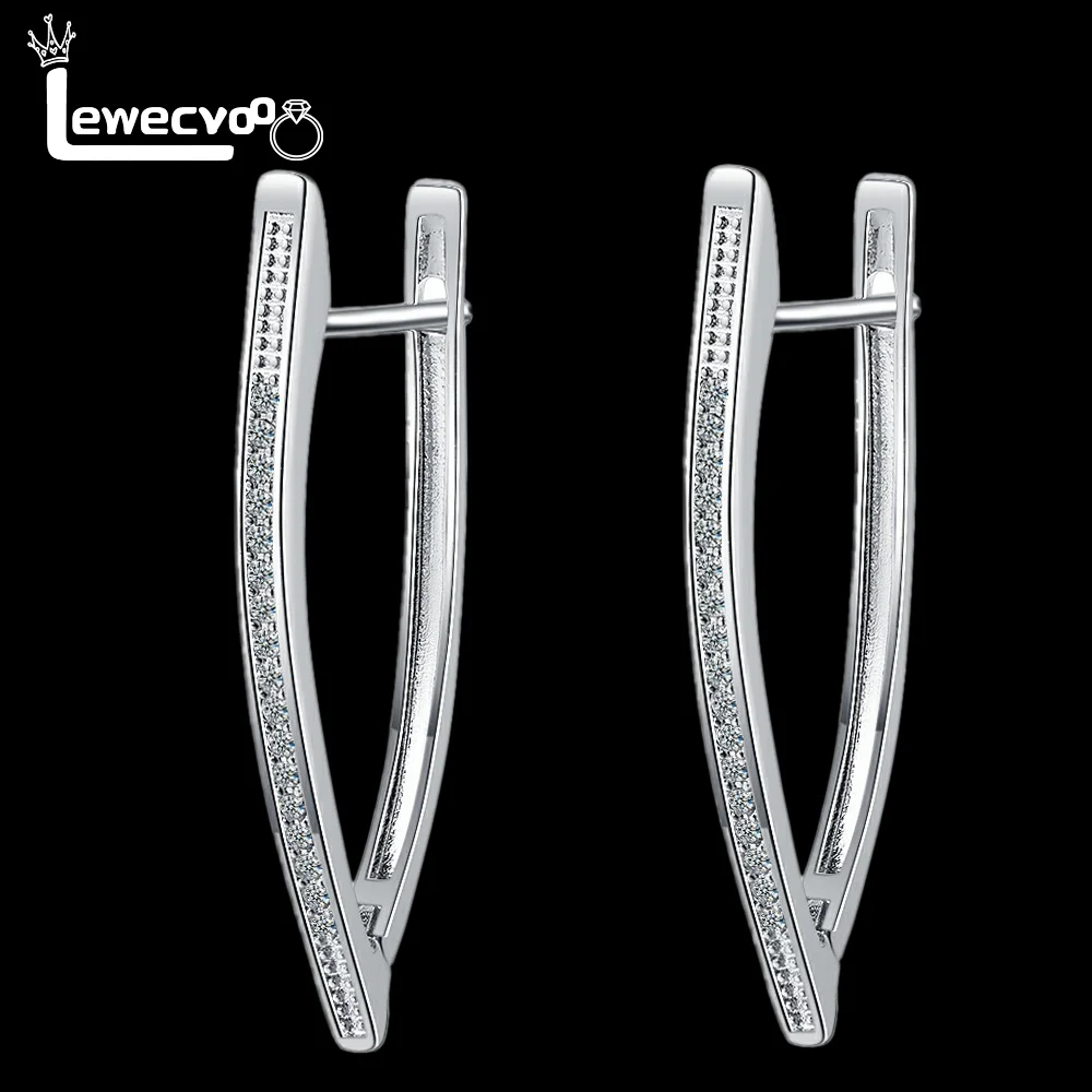 Simple V-Shape Irregular Geometric Ear Buckle Design Korean Stamp 925 Sterling Silver color Zircon Earrings Woman Fine Jewelry