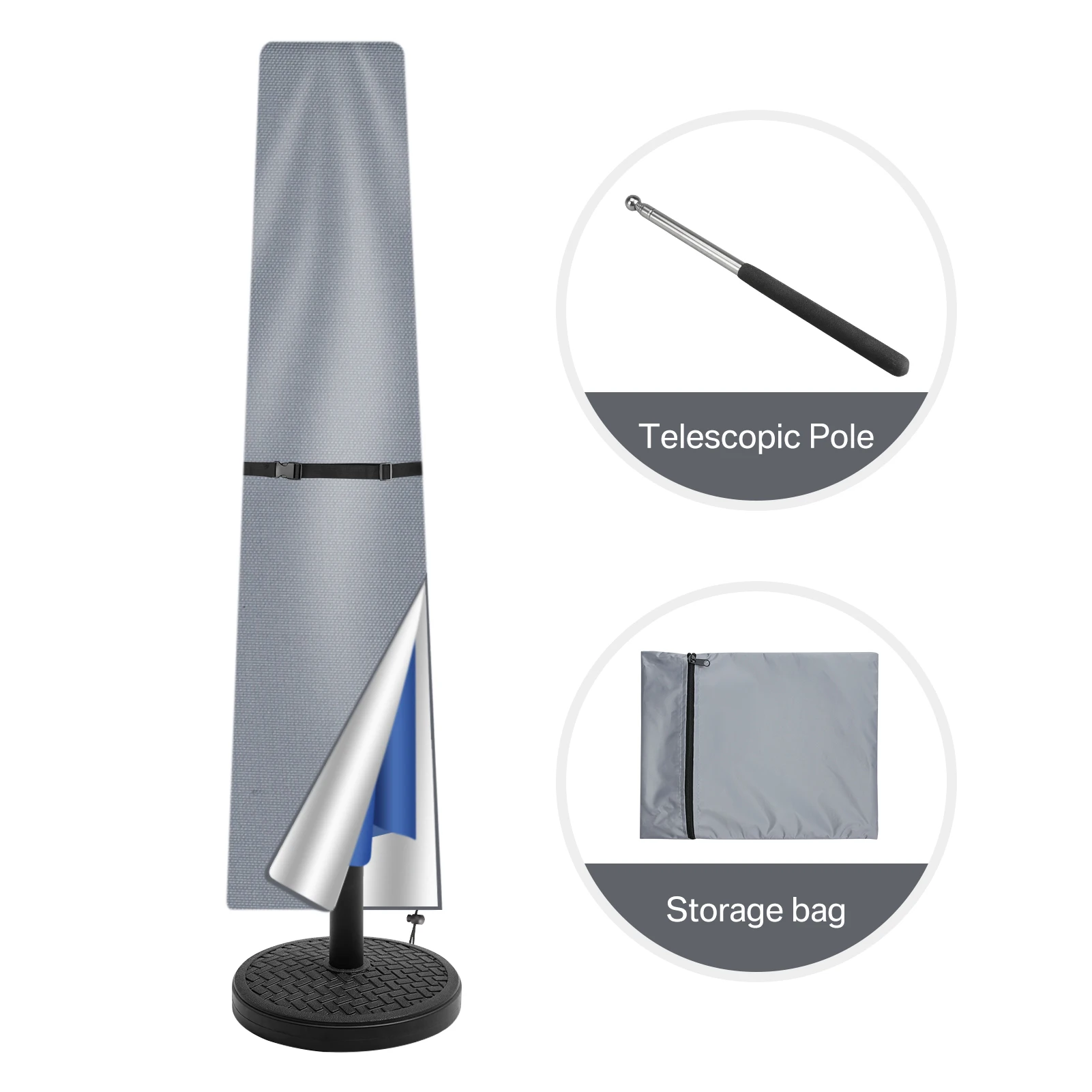 Rechte parasolhoes Waterdichte parasolbeschermhoes met telescopische paal Rits UV-anti winddichte tuinparapluhoes