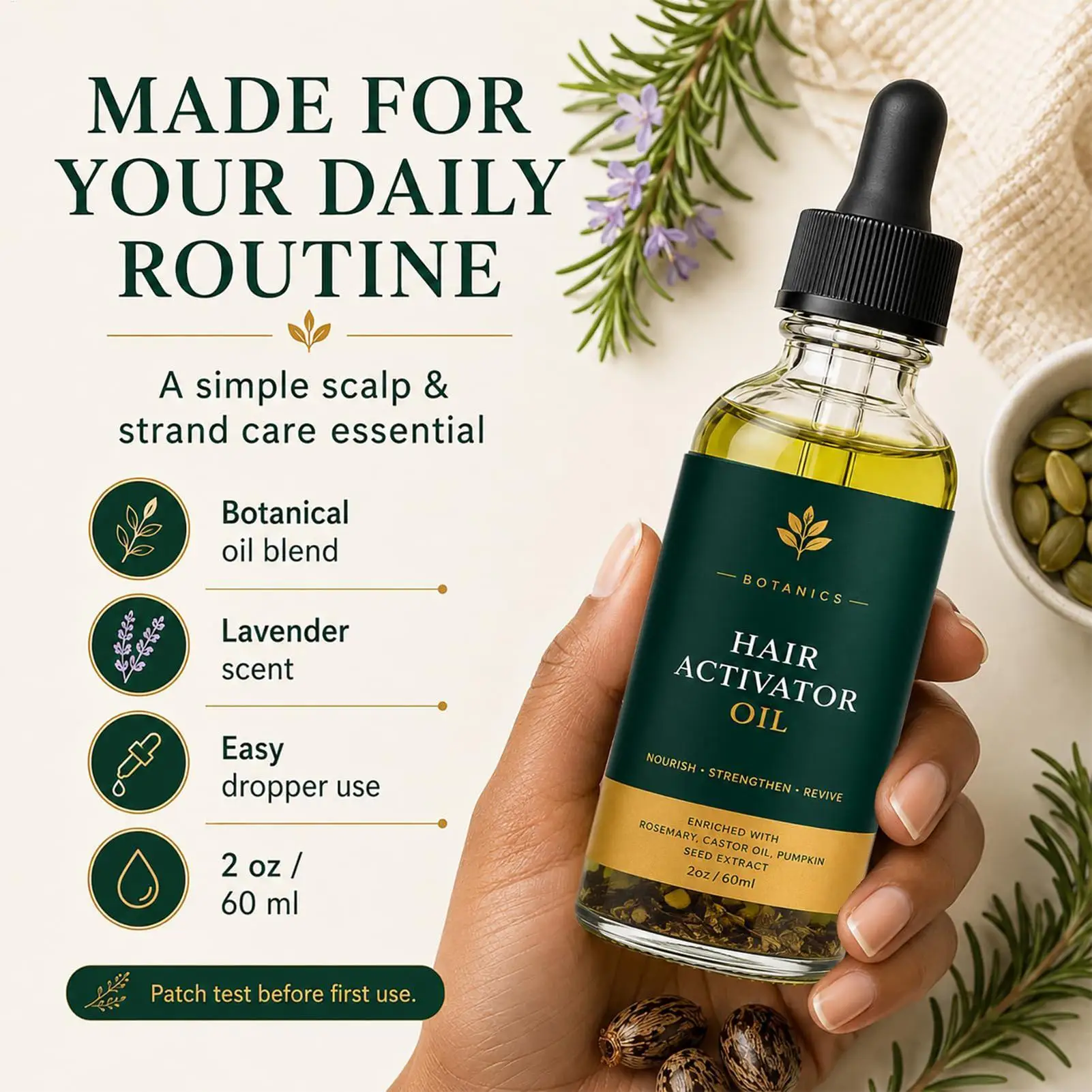 60ml nourishing hair oil Organic Hair Activating Oil Contains rosemary oil Lightweight Non-Greasy Liquid Hair Smoothing Oil