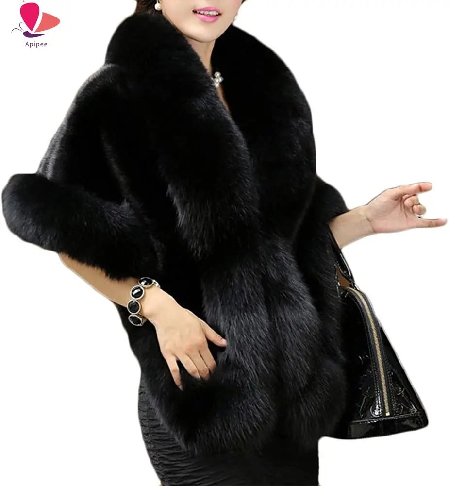 Women's Winter Faux Fur Coat Wedding Bride Cloak Cape Shawl for Evening Party Bridal Bolero Outerwear Jackets Brides Winter Cape