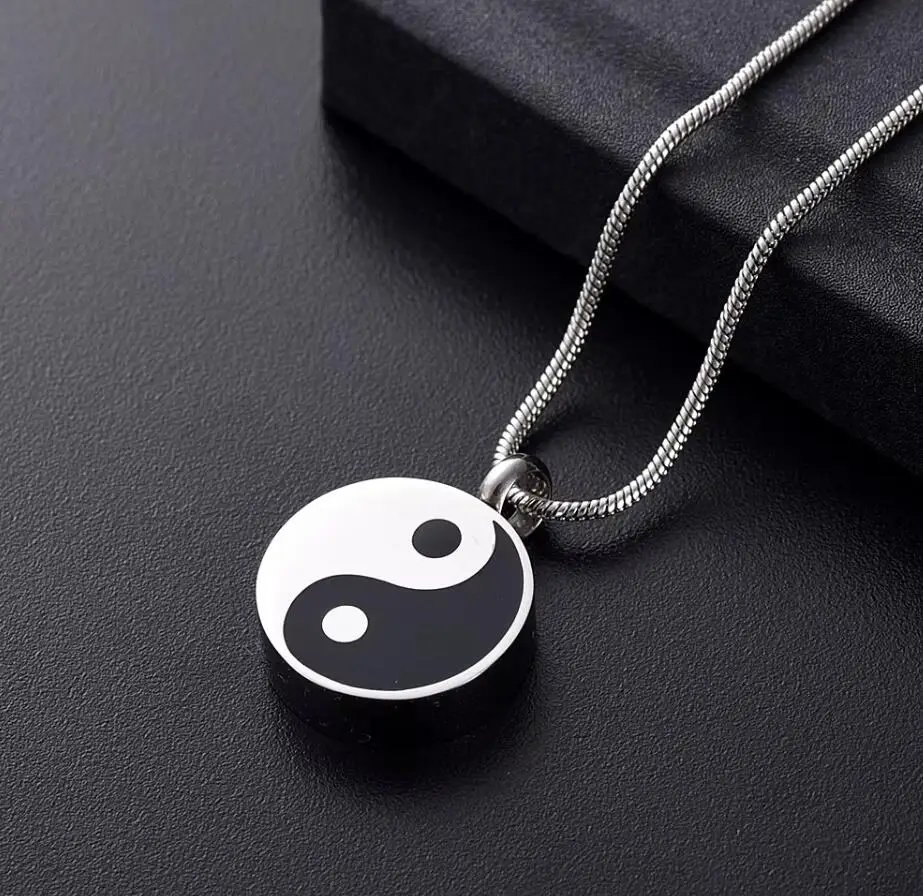 Chinese Culture Yin Yang/Tai Ji Urn Necklace for Ashes Stainless Steel Memorial Ashes Keepsake Urn Pendant Cremation Ash Jewelry