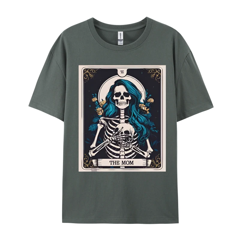 The Mom Tarot Card T-shirt Skeleton Mothers Day Funny Men's 100% Cotton T-Shirts Men Soft Tee Normal