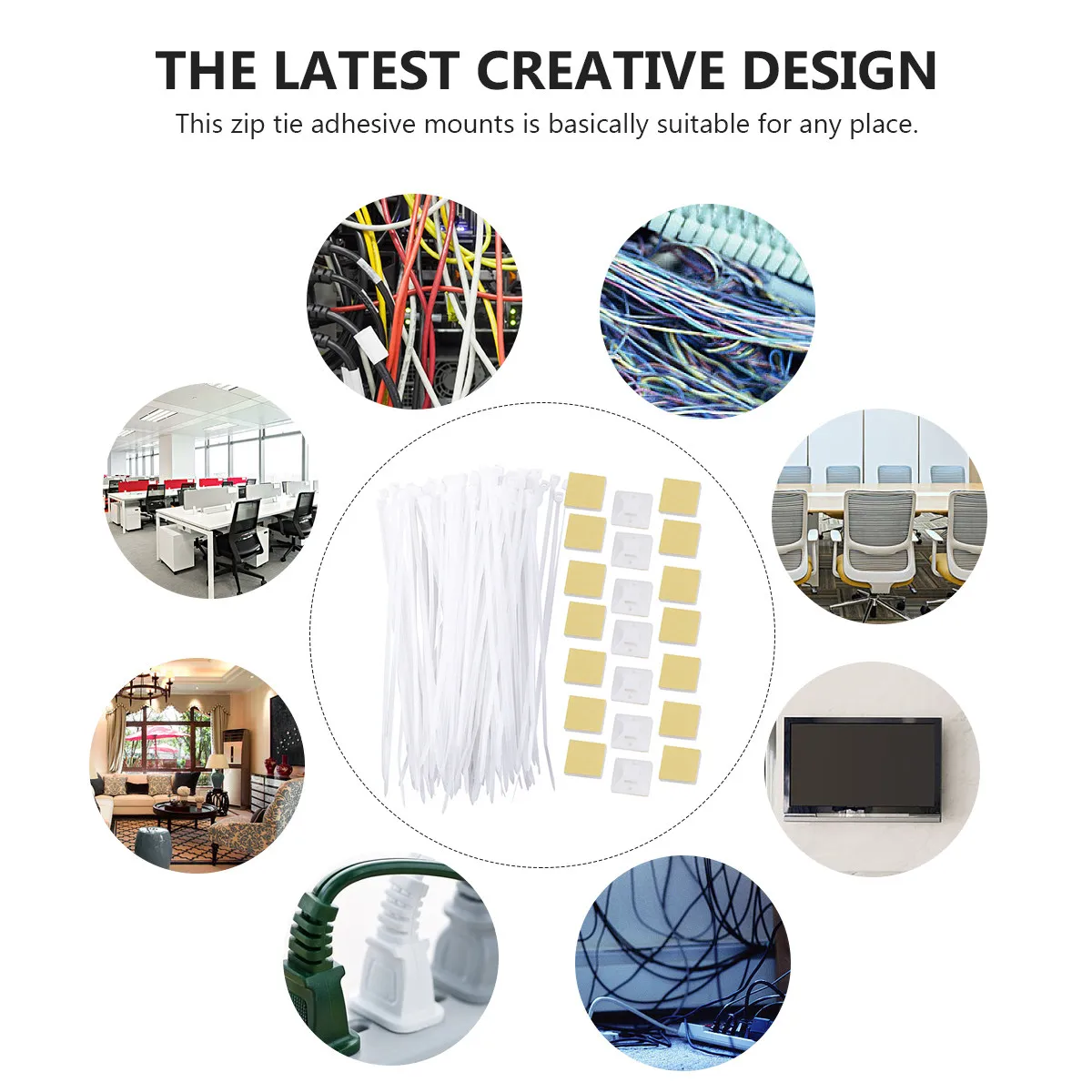 100 Pack Cable Tie Base Holders Adhesive Mounts Multi-Purpose Zip Tie Fixing Brackets Flexible Sliding Lock Wire Organizer