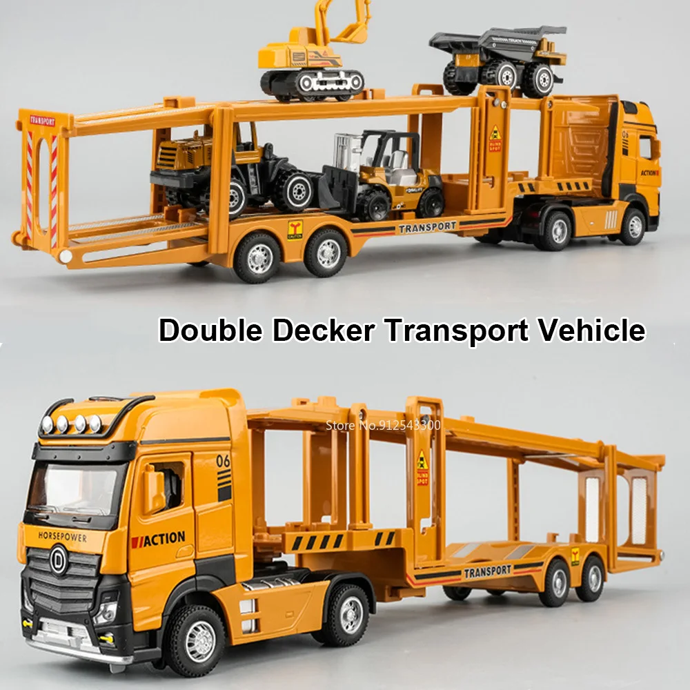 1/32 Engineeringtoy Transport Cars Model Toy Alloy Diecast Double Layered Truck Toy Pull Back Sound Light Vehicle for Boys Gift