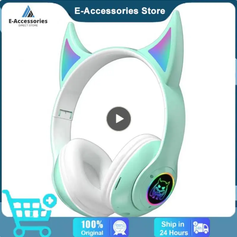 Devil Ear Wireless Headphones with Mic Fone Glow Light Stereo Bass Children Gifts Gamer Headset for Cell phone PC Helmets