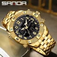 SANDA Top Men Quartz Watch Military Sport Waterproof Wristwatch LED Digital Clock Stainless Steel Quartz Watches Men Relogios