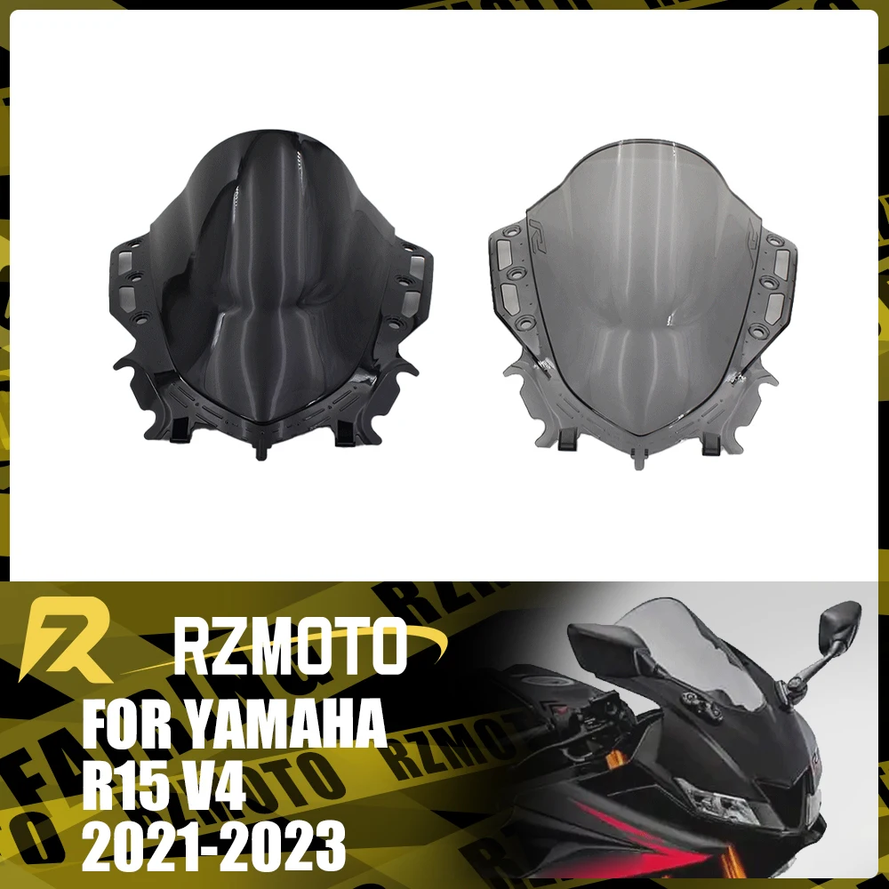 

Motorcycle Accessories Windshield For YAMAHA R15 V4 2021-2023 Front Double Bubble Wind Deflector Windscreen Black Transparent