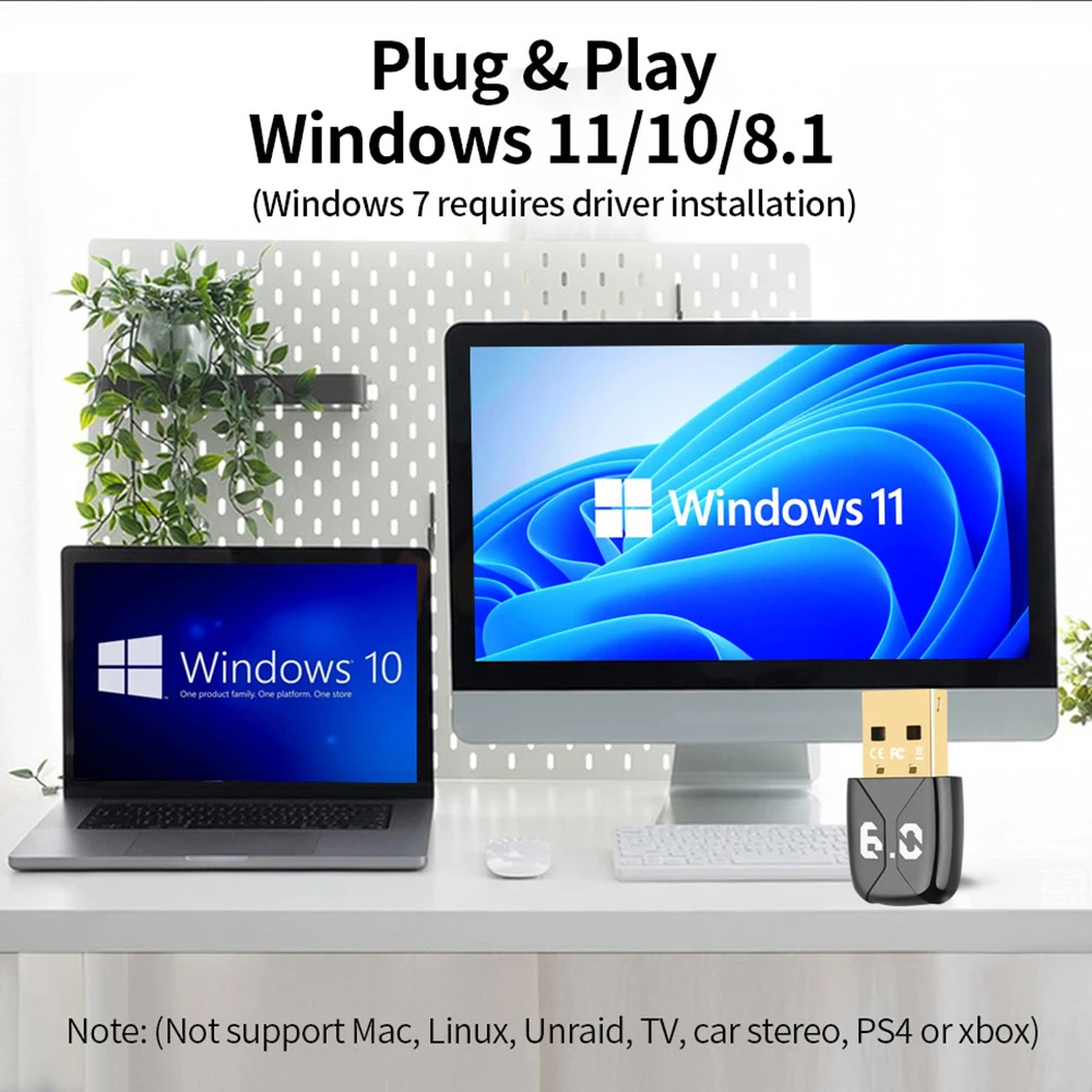 Adattatore dongle USB Bluetooth 6.0 per PC Laptop Mouse Tastiera Tablet Telefono Stampante Altoparlante da gioco Ricevitore di trasmissione USB wireless