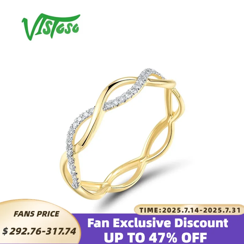 

VISTOSO Authentic 14K 585 Yellow Gold Ring For Women Sparkling Diamond Cross Dainty Wedding Engagement Gifts Fine Jewelry