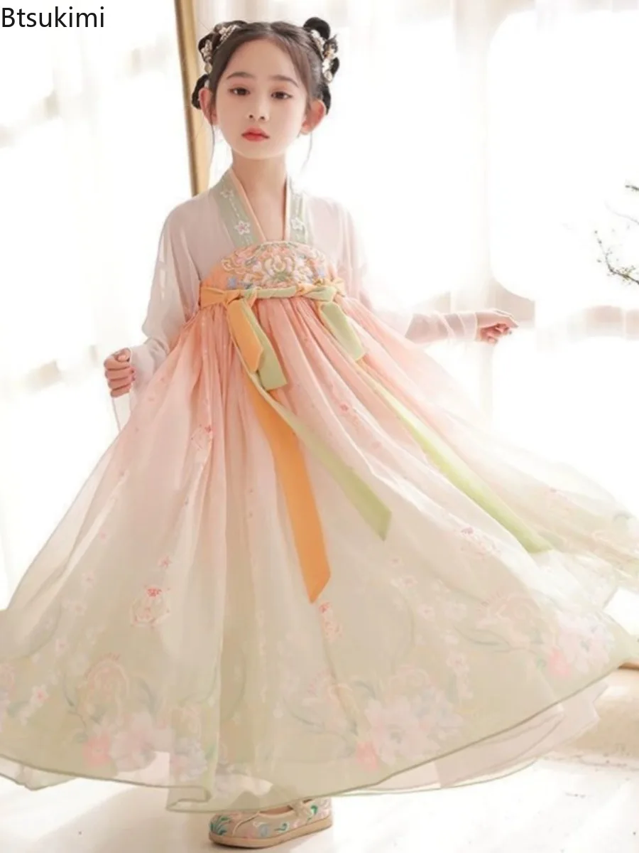 Chinese Hanfu Kids Chinese Traditional Embroidery Stage Dance Dress Girls Fairy Cosplay Costume Summer Hanfu Dress Children Gift