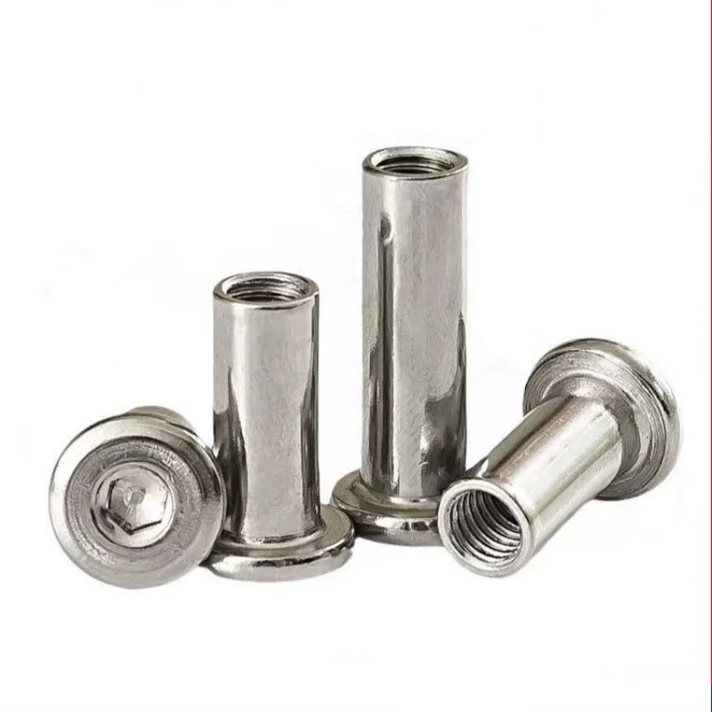 1/10pcs M3 M4 M5 304 Stainless Steel Large Flat Hex Hexagon Socket Head Furniture Rivet Connector Insert Joint Sleeve Cap Nut