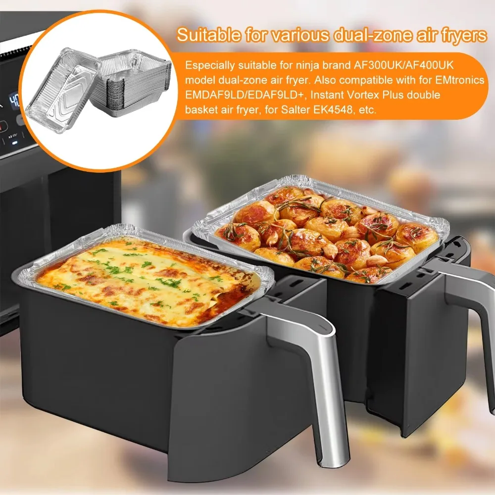 10PCS With Lids Aluminum Foil Trays Disposable Non-Stick Foil Food Containers Cooking Kitchen Tool Square Baking Pans Takeaway view 3