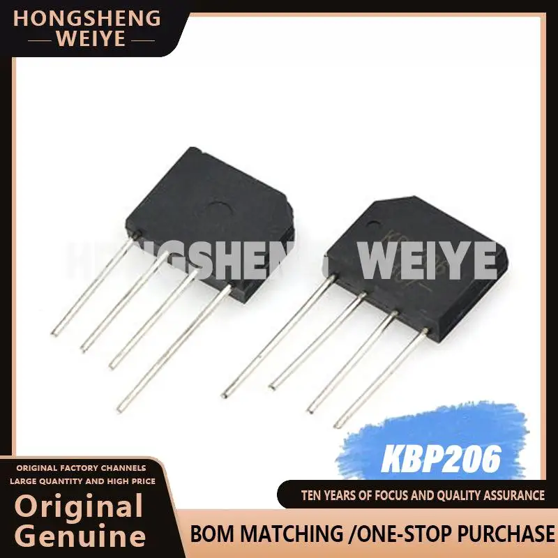 100%new 10PCS KBP206 KBP206G DIP Bridge Rectifier 2A 600V DIP-4