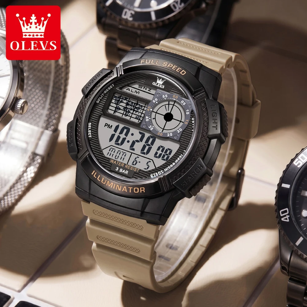 OLEVS Men Digital Watch Retro Square Electronic Wristwatch Waterproof Sport Watch Multifunctional Stopwatch Clock Top Brand 1123