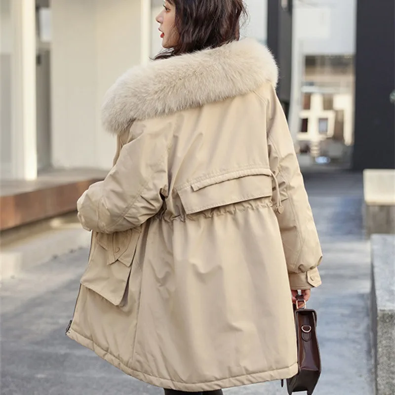 Extra Large Parker Down Coat Women's Mid Length 2023 New Fat Mm 200 Jin Plus Fat Waist Show Thin Fur Collar Coat Winter