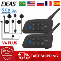 EJEAS V4 PLUS Motorcycle Helmet Intercom Bluetooth Headset Full Duplex Comunicador for 4 Riders Microphone Headphone Waterproof