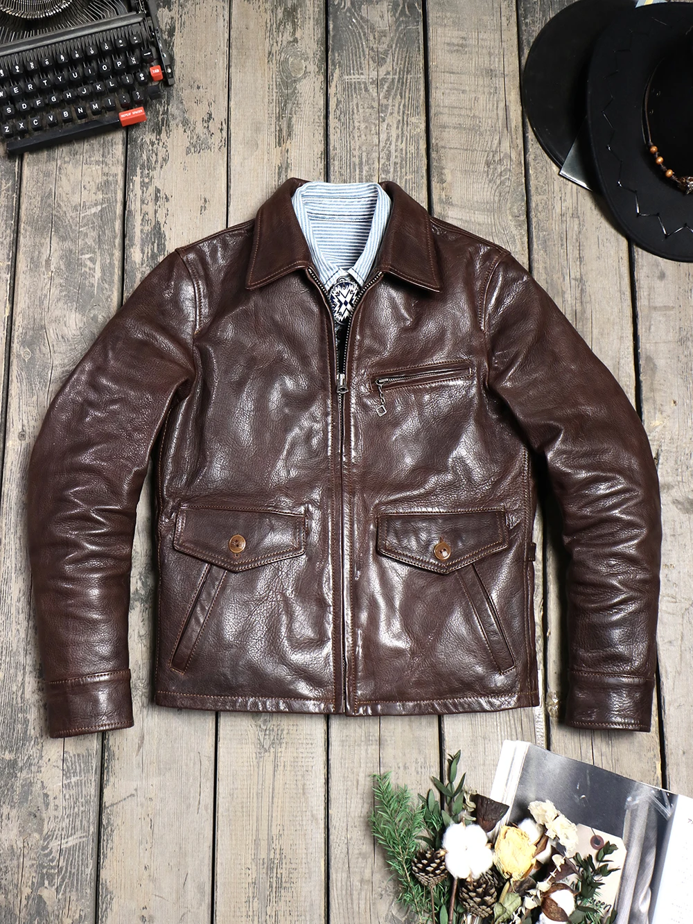 

Italian Uncoated Vegetable-tanned Goatskin, American Vintage Leather Leather Jacket, Men's Motorcycle Jacket