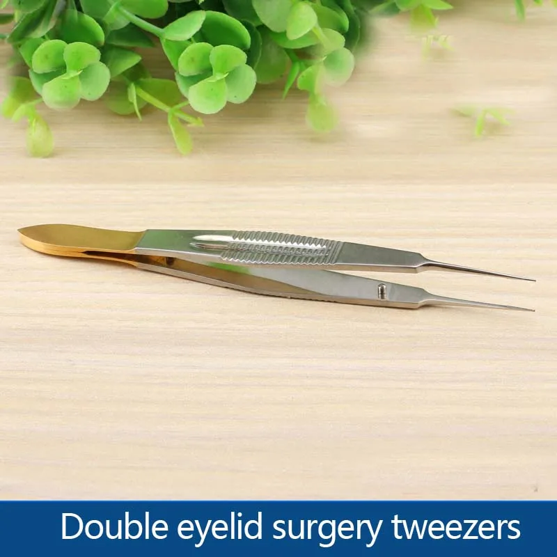 

Double eyelid surgery tweezers fine plastic tine toothed gold handle fat licking hook stainless steel tool equipment