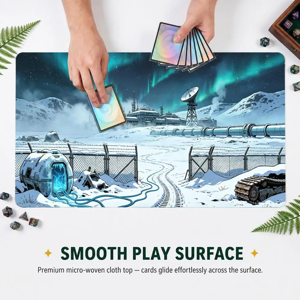 60X35cm Sci‑Fi Arctic Aurora Research Base TCG Play mat Non‑Slip Rubber Trading Card Game Table Pad For Card Game Players