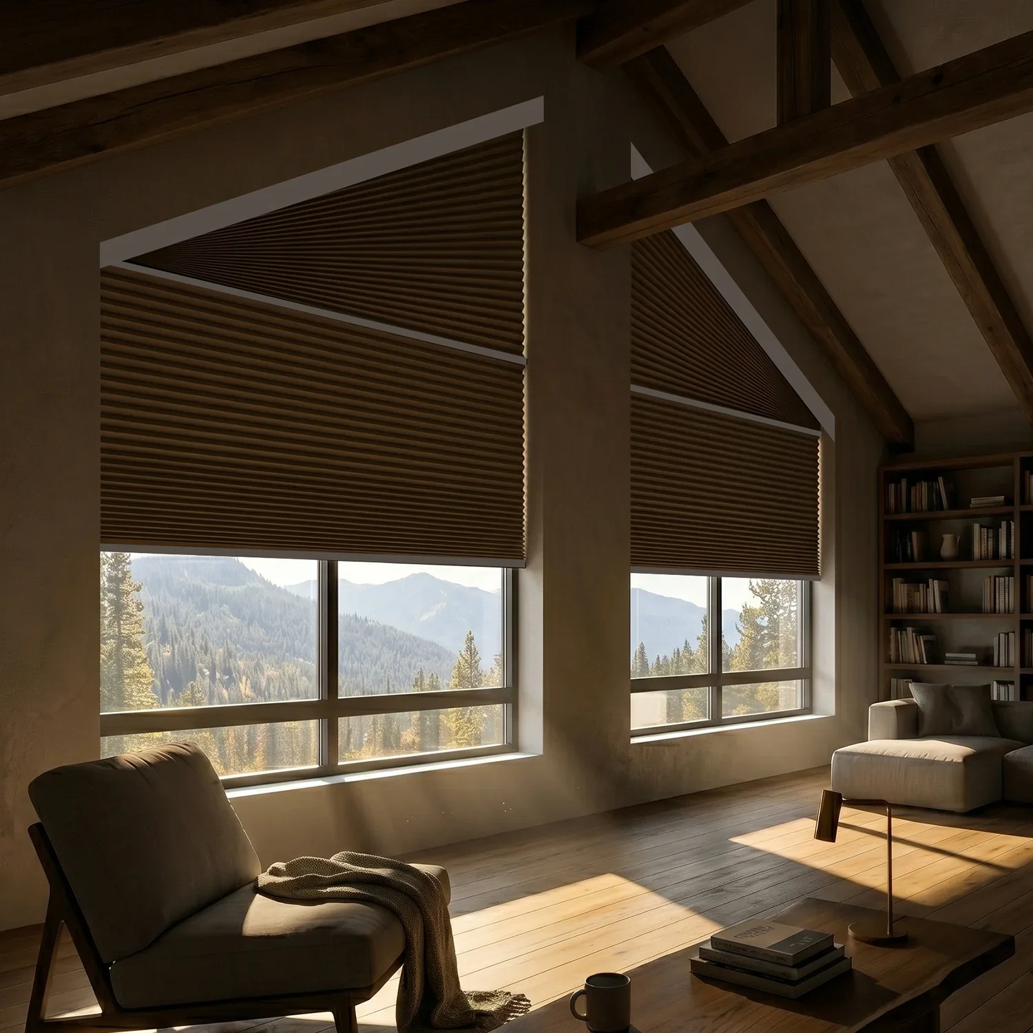 Motorized Irregular Cellular Shades for Triangular Trapezoidal Polygonal Windows, Works for Apple HomeKit Alexa Google Assistant
