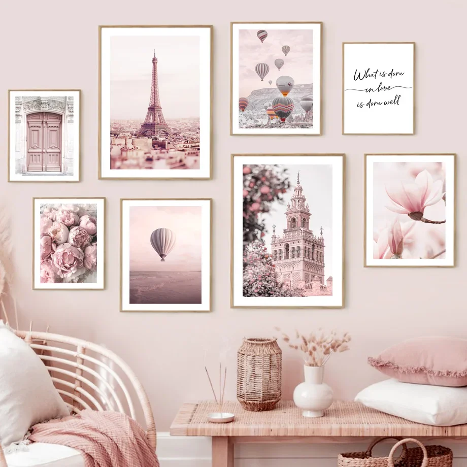 

Paris Tower Church Vintage Car Peony Wall Art Canvas Painting Nordic Posters And Prints Landscape Pictures For Living Room Decor