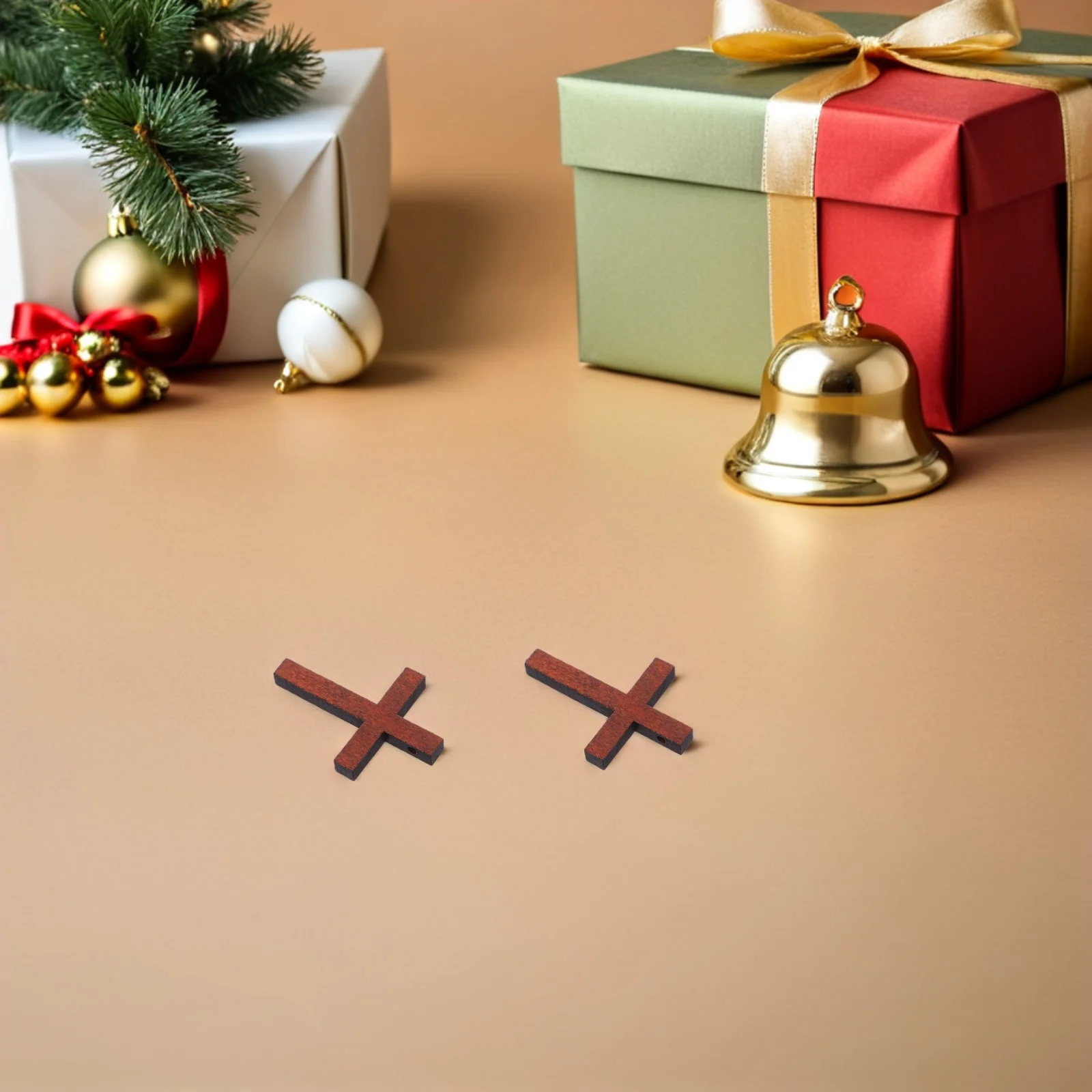 

50 set Natural Wood Cross Pendant Charms Stainless Steel Chain Christmas Decor For Car Mirror Church Home Small Wood Pendant