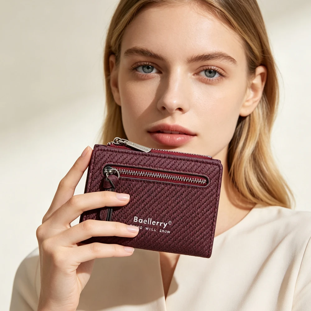 1Pc Minimalist Solid Color Woven Texture Women's Bifold Short Wallet, Lightweight Pocket Mini Wallet, 6 Card Slots, Suitable for Outdoor Travel and Daily Office Use