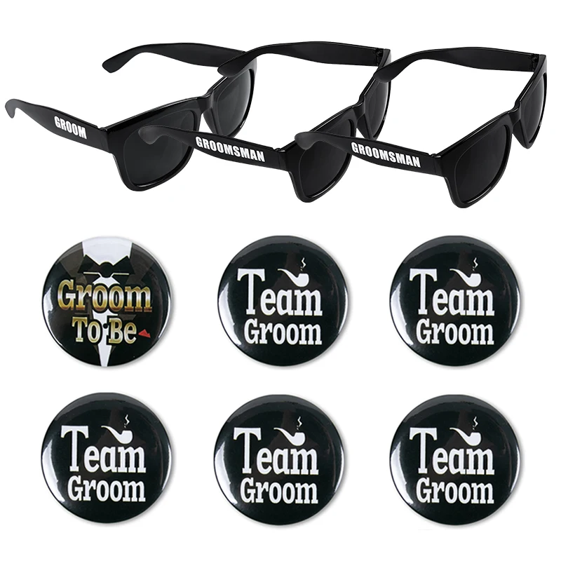 6/12pc Team Groom Badge Sunglasses Groom To Be Brooch Wedding Bachelorette hen Party Supplie Groomsman Gifts Bridal Shower Decor