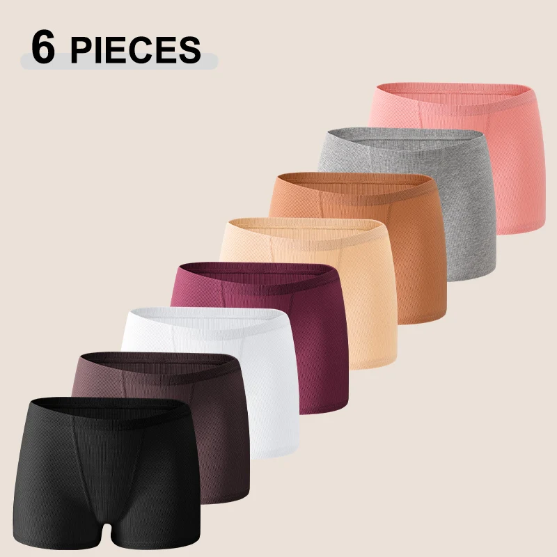 6Pcs/Set Women's Seamless Cotton Thread Boyshorts Soft Cotton Comfortable Underpants Solid Color S-XXL Female Sexy Sports Boxers