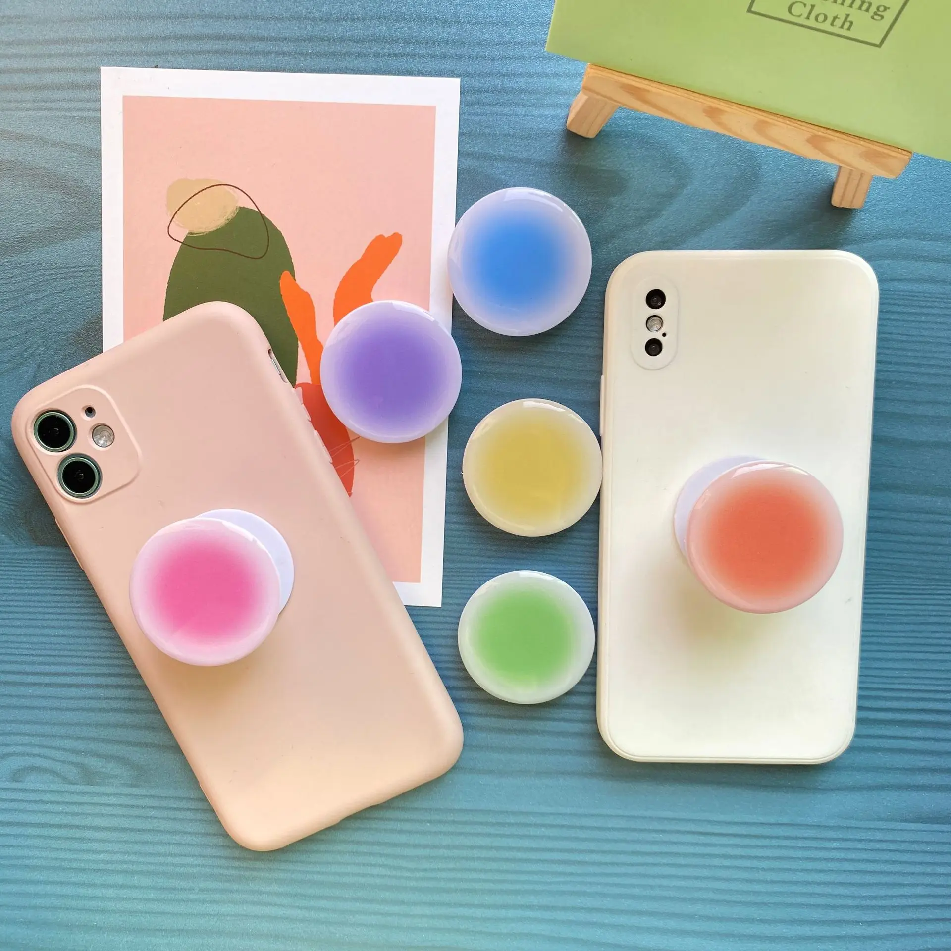 Gradient Color Round Epoxy Mobile Phone Holder Air Cushion Bracket Back Sticker Telescopic Bracket Desktop Ornaments Gifts