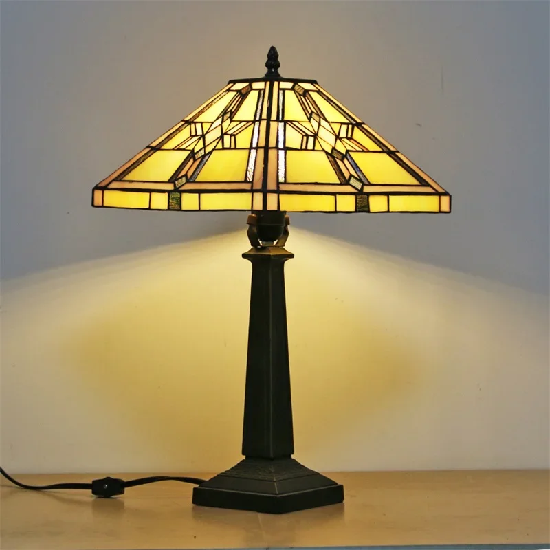 8M Tiffany Glass Table Lamp LED Modern Creative Square Read Desk Light Decor For Home Study Bedroom Bedside
