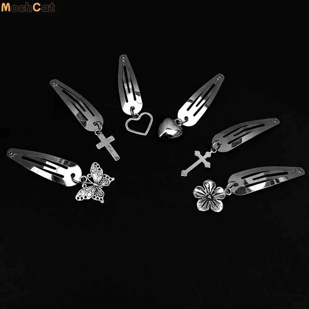 

2pcs/set Simple Toy BB Clip Bear Alloy Chain Cool Cross Barrette Punk Hair Clip Women Hair Accessories Korean Style Hairpin