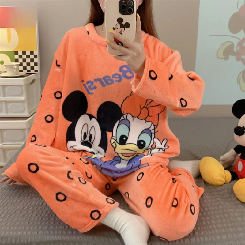 Mingchuang Premium Sanrio Hello Kitty Winter Pajamas Flannel Thickened Warm Women's Pajamas Silk Casual Cartoon Homewear Set