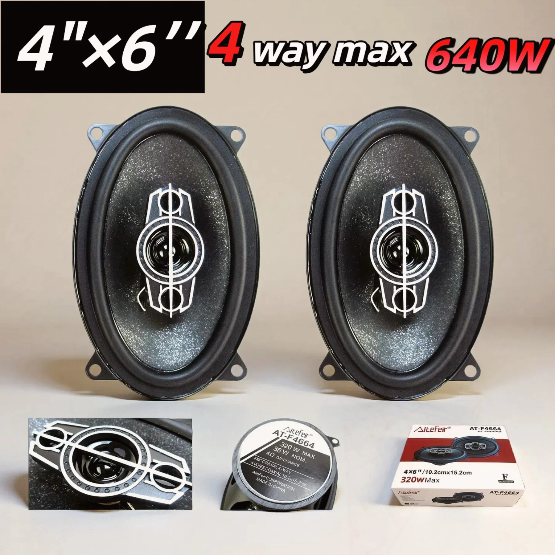 

2pcs 320W 4X6 Inch 4-Way Car HIFI Coaxial Speaker Car Door Audio Music Stereo Tweeter Mid-woofer Full Range Frequency Speaker