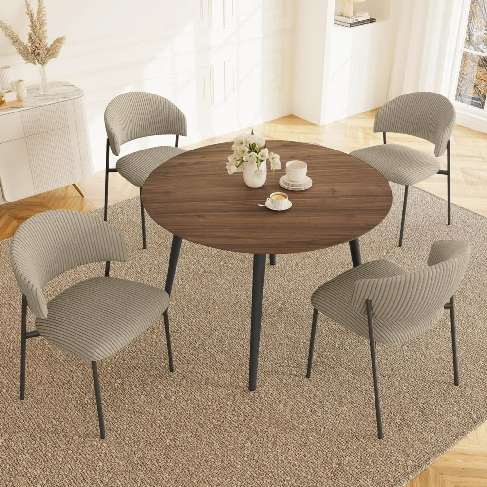 4-Person Round Dining Table Set for Small Spaces, Industrial Style 37.4 Dia Grey Engineered Wood Kitchen Table