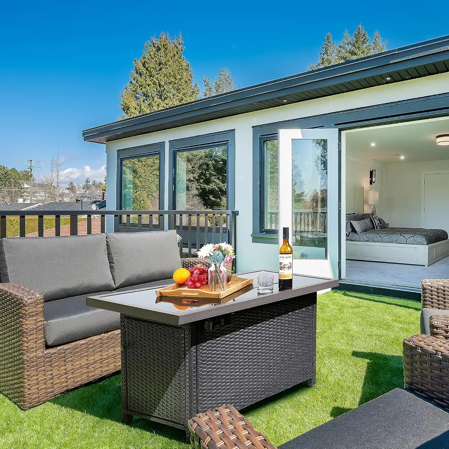 [صفقة ساخنة، عرض وقت محدود! طاولة حفرة نار خارجية للإشعال التلقائي بقدرة 50,000 وحدة حرارية بريطانية مع واقي من الرياح الزجاجية، وطاولات حريق خارجية مقاس 41 بوصة