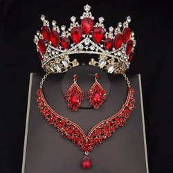 2022 Luxury Crystal Bridal Jewelry Sets For Women Fashion Tiara Crown Earring Necklace Wedding Jewelry Bride Dubai Set Pageant