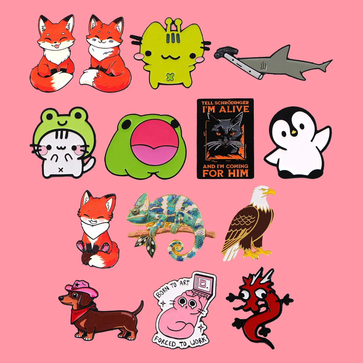 Cartoon Animals Fox Cats Enamel Pines Dachshund Brooch Metal Pins Badge on Backpack Clothing Accessories Fashion Jewelry Gifts
