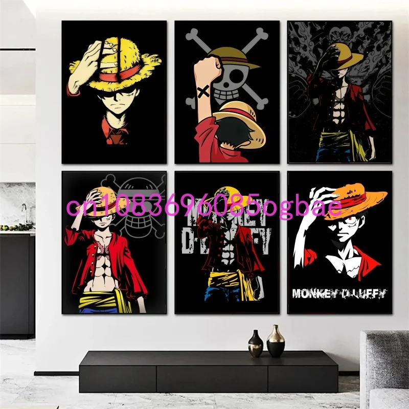 Anime One Piece Strohhut-Luffy Poster Leinwanddruck Hochwertige Bar-Café Wandkunst Einfache Dekoration Ölgemälde