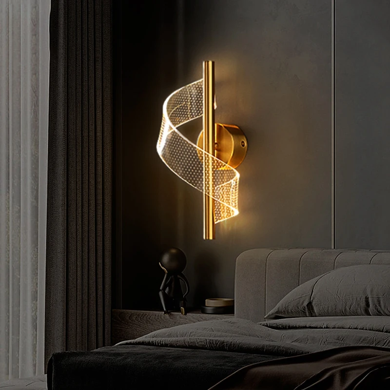 

1 PCS LED Wall Lamp Spiral Indoor Lighting Gold Home Bedside Living Room Corridor Decorative Wall Lamp