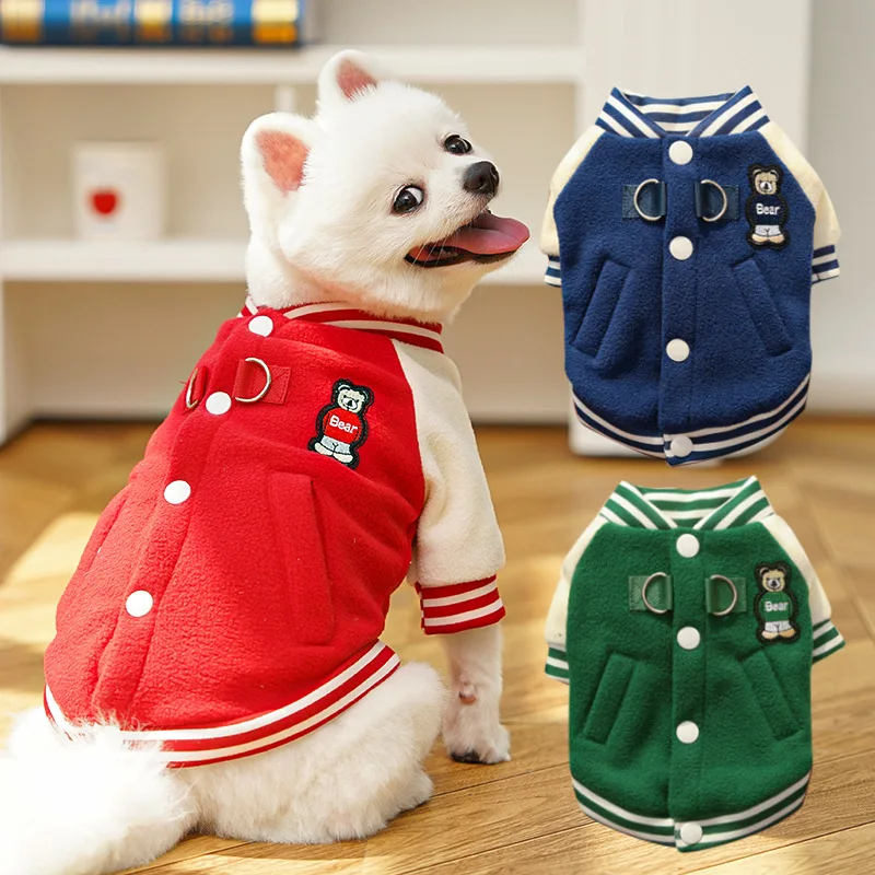 Kleine tot middelgrote hond honkbaluniform herfst winter outfit fleecejack voor teddy schnauzer Franse bulldog huisdierkleding