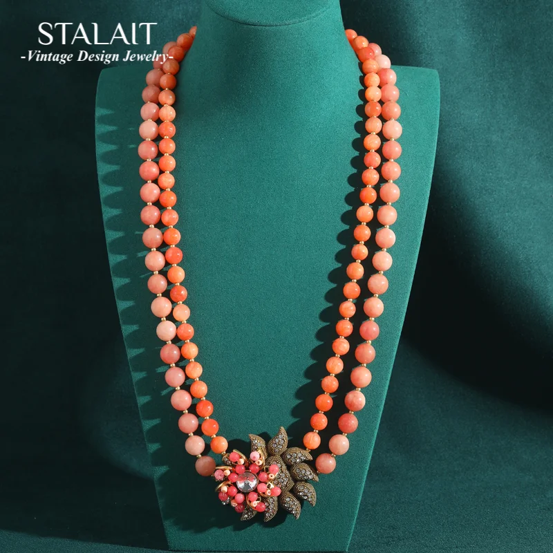 

Orange Beads Layered Necklaces Long Vintage Jewelry Woman Choker Crystal Flower Pendant Accessories Beauty Luxury Designer 2025