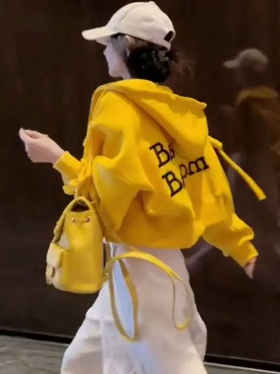 Fashionable Retro Lazy Style Short Hoodie Women's Clothing Spring Autumn Korean Version Leisure Outerwear Letter Pattern