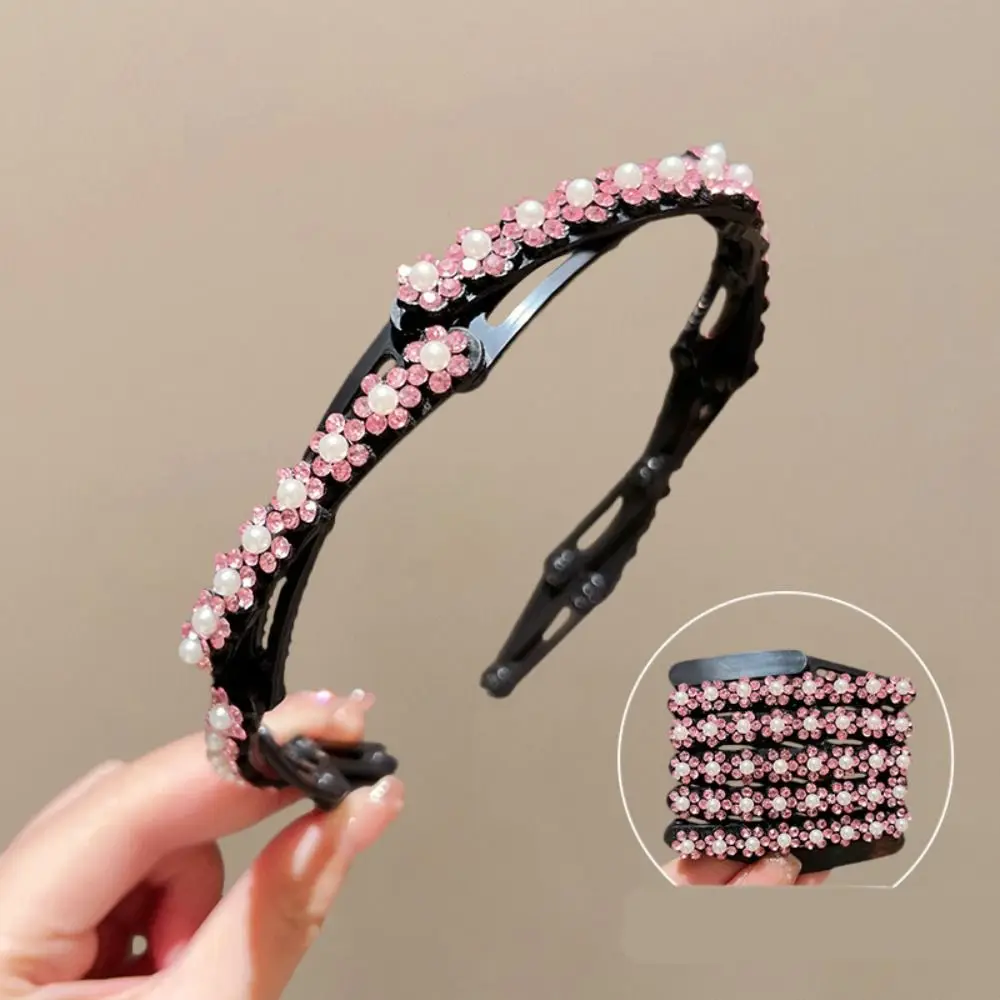 

Portable Foldable Rhinestone Headband Flower Thin Pearl Hair Band Face Wash Hairband Women Hair Hoop Girl/Women