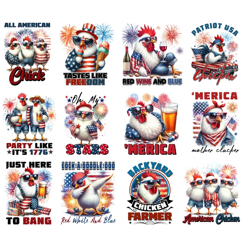 

Kids Colorful Crazy Chicken ice Iron-On Transfers Patches For Clothing DIY Heat Transfer Thermal Stickers For Clothes Print
